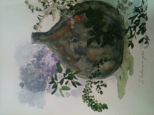 aquarelle la bonbonne du jardin