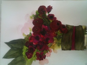 aquarelle le bouquet rouge